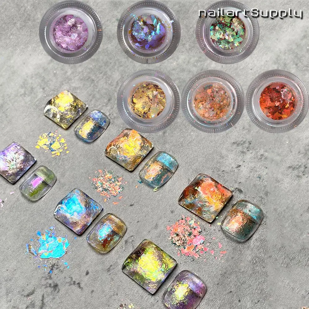 Ice Crystal Opal Flakes Nail Sequins Aurora Chrome Glitter Flakes Spangle Paillettte 3D Thin UV Gel Polish Nail Art Powder Dust
