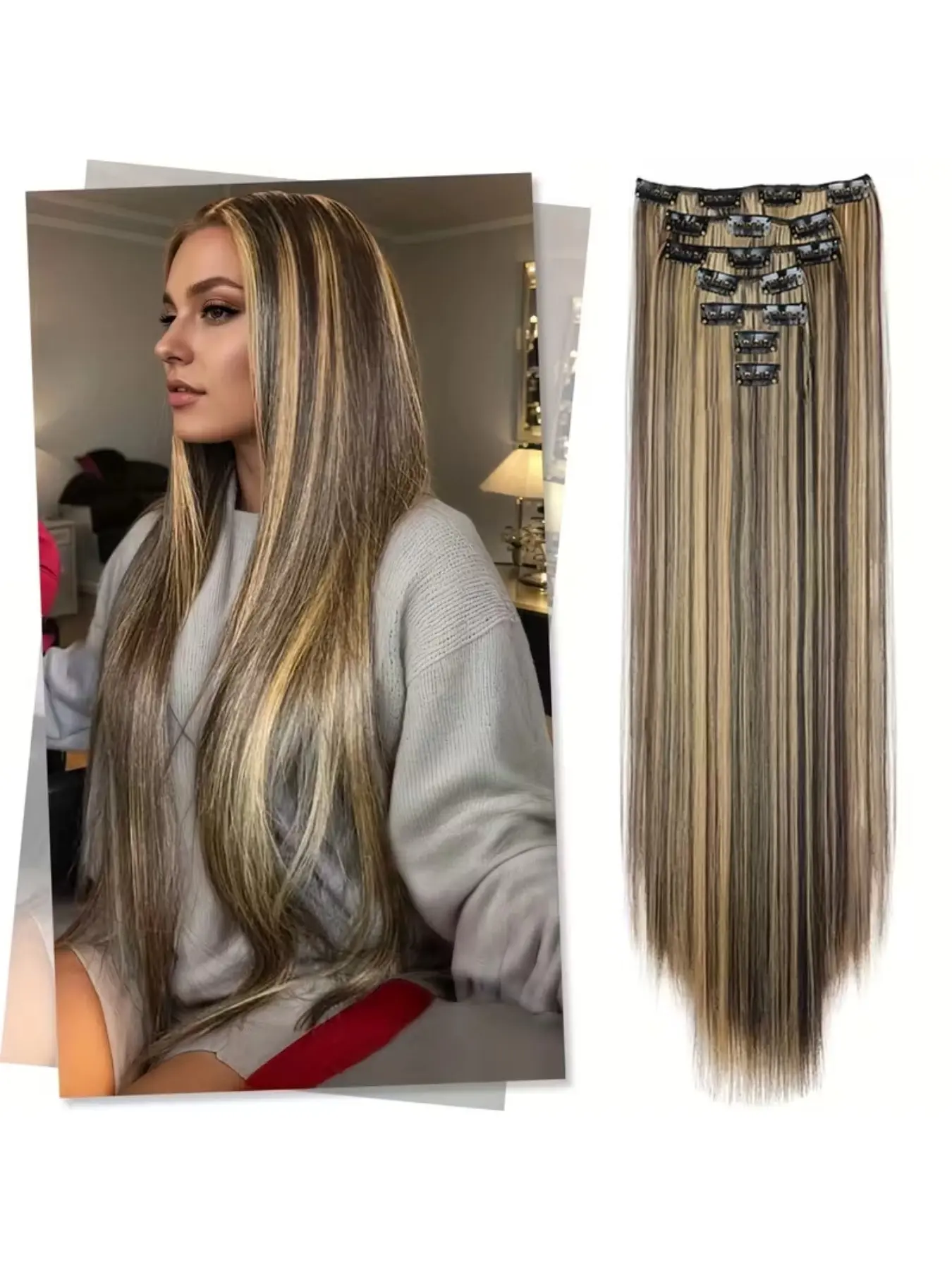Synthetic Ombre Clip Hair Extension 7pcs Set Of Natural Long 