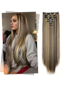 Synthetic Ombre Clip Hair Extension 7pcs Set Of Natural Long Straight Hair Multi-Color Women'S Hair Accessories 140g Synthetic Clip In