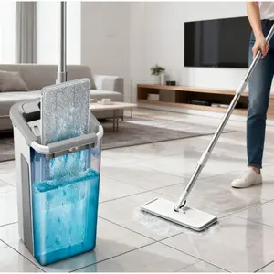 Heavy-Duty Rotating Wet & Dry Dual-Use Mop Set with Ergonomic Grip, Washable System & Scraper Bucket - Space-Saving All-in-One Floor Cleaner Multi-Room Use, Compatible With Wet/dry Solutions, Home & Commercial Cleaning