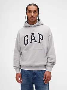 Adult Extra Heavyweight French Terry Oversized Logo Hoodie Color Light Heather Grey