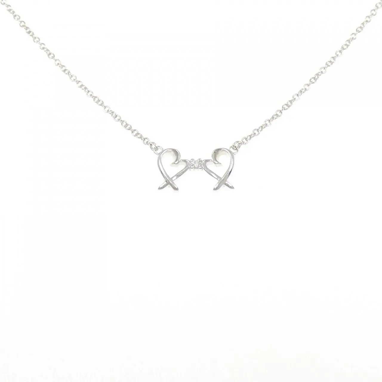 Pre-owned Tiffany & Co. Sterling Silver 925 (Ag925) Small Leather Goods Tiffany Double Loving Heart 925 Silver Necklace