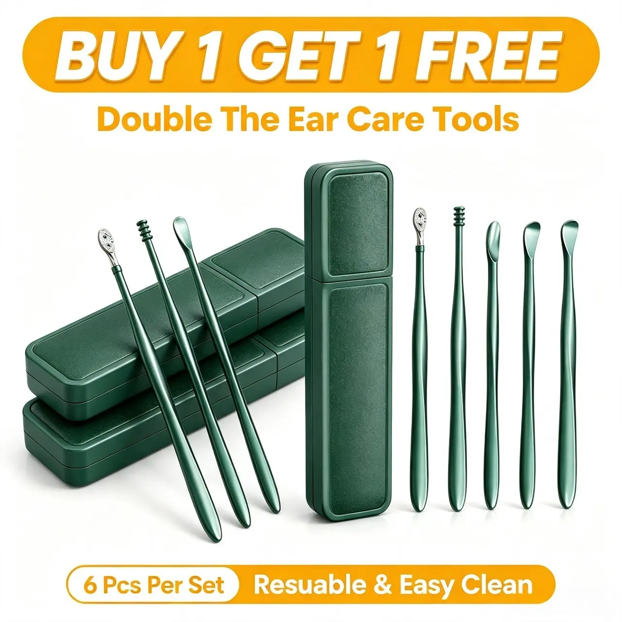 6‑Piece Stainless Steel Spiral Ear Massage Cleaning Tool Set, Portable Reusable Earwax Removal Kit, Mini Household Ear Care Tools for Daily Ear Hygiene