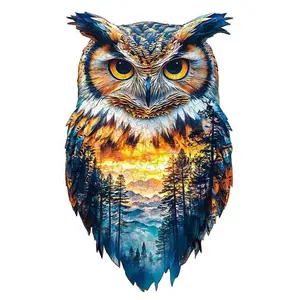 Forest Owl Wooden Jigsaw Puzzle for Adults and Kids Unique Shape Animal Wood Puzzles Challenging Puzzle Family Game Creative Gifts Laser Cut Durable HDF Wood Puzzle Colorful Floral Beautiful