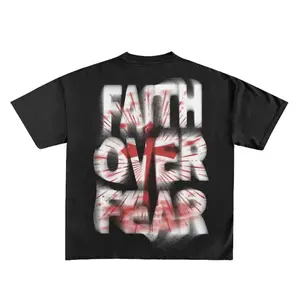 Faith Over Fear Print Short Sleeve T-Shirt Menswear Top Day Underwear Tshirt Streetwear Crewneck Shortsleeve Round Neck Tropical Casual