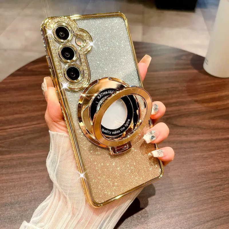 Case For Cellphone Smartphone Samsung A17 A07 A06 A16 A26 A36 A56 A14 A34 A54 A15 A25 A24 A35 A55 A05s 5G Luxury Plating Gradient Glitter Stand Holder Shockproof Protective Case Wireless Charging Plating Cover Accessories Protection Casing