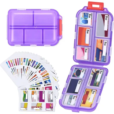 1Pack Medicine Pill Organizer with 189 Labels, 10 Compartments Purse Pill Case Travel Medicine Organizer Essentials Travel Daily Pill Container