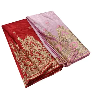 YQOINFKS George Lace Embroidery Wedding Bridal Sequin Fabric 2 Yards Sewing Craft Textile African Lace Fabric Pink Red