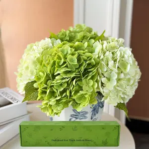 Hydrangea Artificial Flower Lifelike Real 21 Inch Latex Long Stem 2 Light Green+2 Dark Green Bouquets For Home Party Outdoor Wedding Table Centerpiec Decor