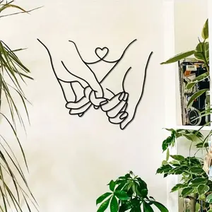 Romantic Couple Metal Wall Art 15.75x12.4 Inch Hand in Hand Love Sculpture Home Decor for Bedroom Living Room Wedding Gift