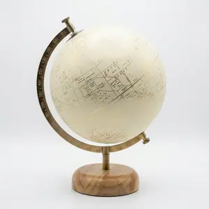Minimalist Desktop Globe with Gold Foil Detail – Cream & Brass Map on Solid Wood Base