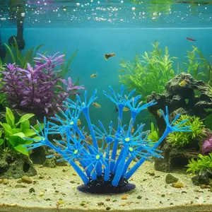 Glow in The Dark Aquarium Decor: Flexible Silicone Plants, Safe Non-Toxic Waterproof Algae-Resistant Fish Tank Landscape, Auto-Glow Fluorescent Accessories for Tropical Aquatic Ecosystem