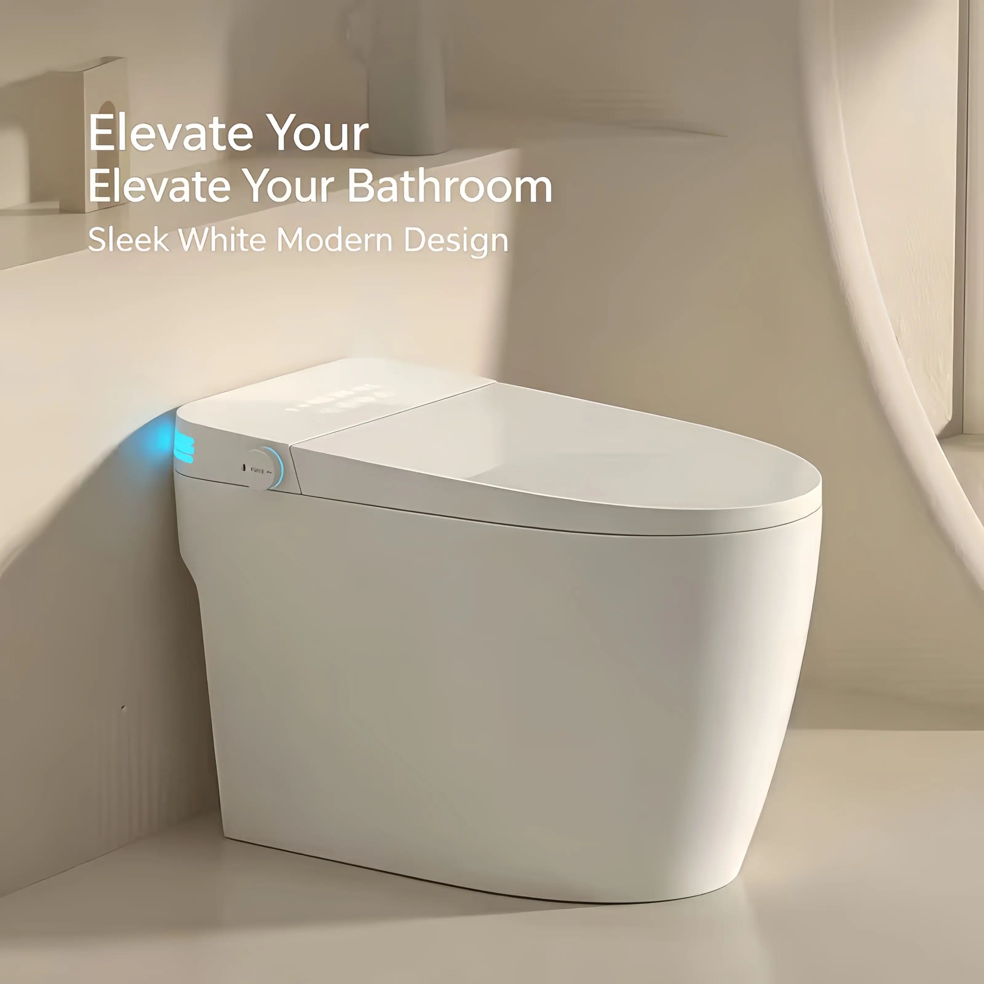 Intelligent Bidet Toilet with Automatic Open-Close Lid, ft Sensor Flush, Heated Seat, Foam Cleaning, Integrated Water Tank, ADA Comfort Height, LED Night Light for Modern Home Bathrooms