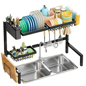 Over The Sink Dish Drying Rack, for All Sinks (24.8"-35.4"), Expandable Large Capacity Sink Rack, Metal Drying Rack for Kitchen and Family Use