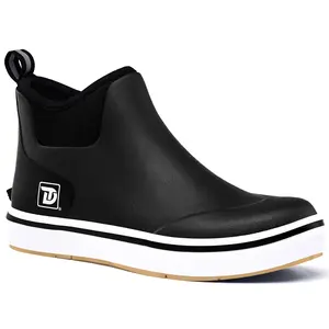 TruDave Mens Deck Boots, Waterproof Rubber Fishing Rain Boots, Anti-slip Short Ankle Shoes for Outdoor Fishing, Boating, Comfortable Fit, Size 5-11 Footwear Black