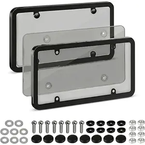 Clear Gray License Plate Frames - ABS Rust-Proof 2 Pcs Car Rear Front Plate Covers with Screws Caps Fit for US Standard Plates with Mounting Hardware
