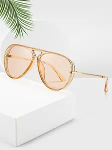 Unisex Vintage Trendy Tinted Lens Sunglasses, Retro Aviator Sunglasses, Fashionable Sunglasses for Men & Women for Everyday Use, Trendy Casual Sunglasses