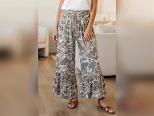 Multicolour Camo Print Wide Leg Casual Pants