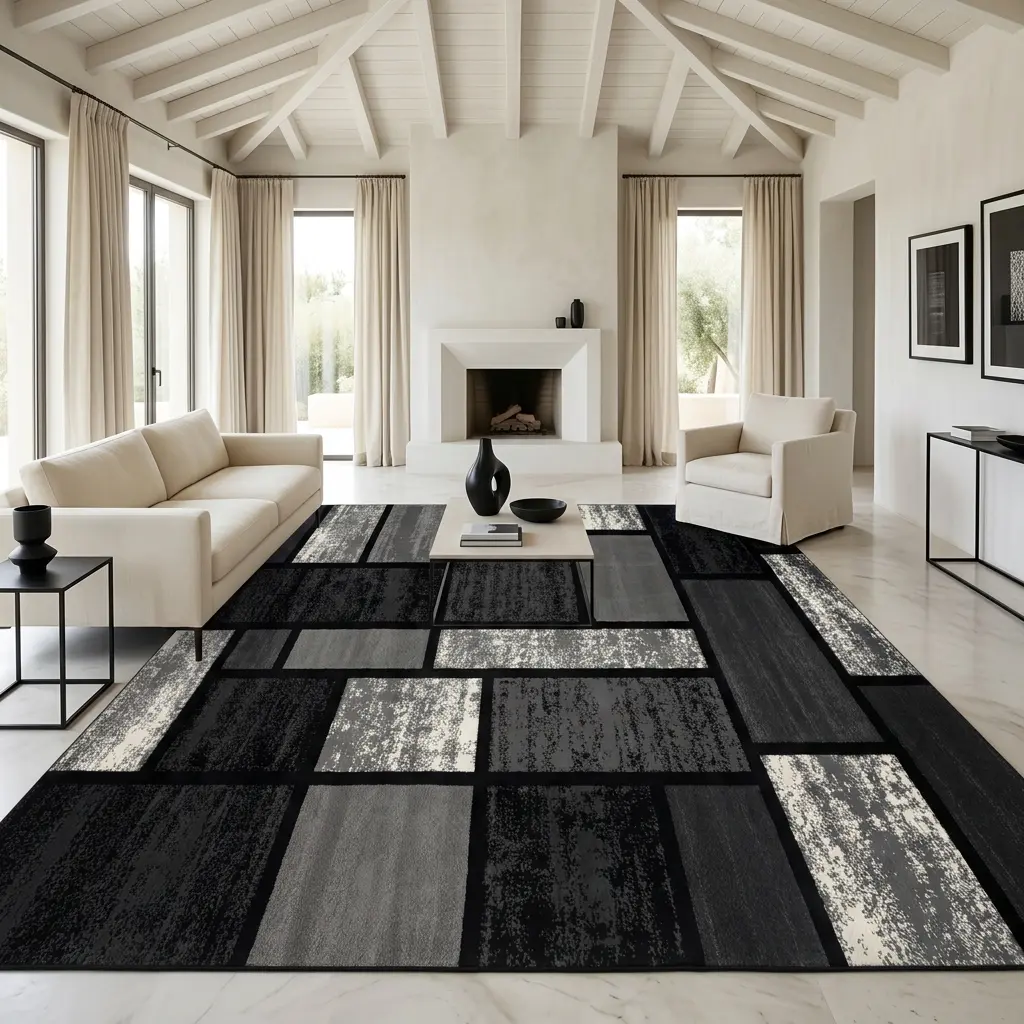RUGIXE Machine Washable Modern Black Grey Area Rug 8x10 5x8 4x6 ft, Geometric Abstract Soft Velvet Low Pile Rug with TPR Non Slip Backing, Comfortable Durable Wear Resistant Floor Carpet for Living Room Bedroom Dining Office