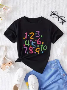 Kids' Educational 1-10 Numbers Short Sleeve Cotton T-Shirt, Colorful Counting Graphic Tee