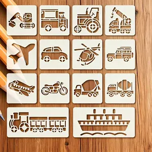 14pcs Transportation Drawing Templates Set, Creative Hand-Drawn Fill-In Reusable Stencils, Durable Easy Cleanable for Painting Graffiti