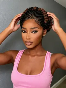 Full Lace Handmade Bantu Braided Wigs for Women, Short Cute Cornrow Braids, Synthetic Lace Frontal Hair Wig, Synthetic Curly Wigs