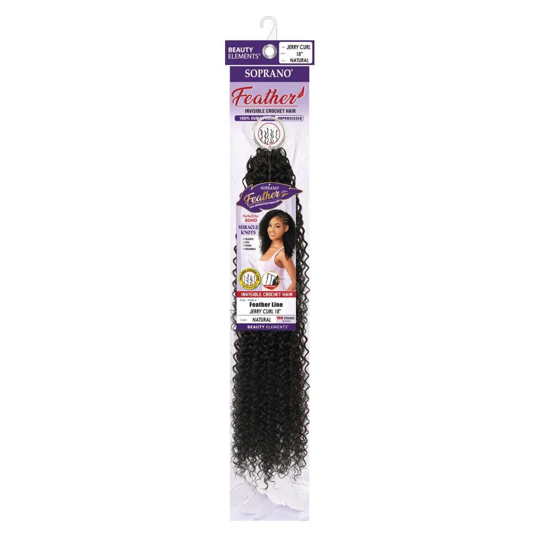Soprano Feather 100% Unprocessed Virgin Human Hair Invisible Crochet – Jerry Curl 18" (50 Strands/100 Folded)