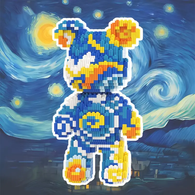 New 3280pcs Scream Bear Lucky Bear Building Blocks Interlocking Puzzle DIY Puzzle 3D Puzzle Creative Puzzle Model Crafts Art Puzzles Gift Artificial Desk Decor Stress Relief Toy, Perfect Gift for Birthday Halloween Valentine Christmas New Year