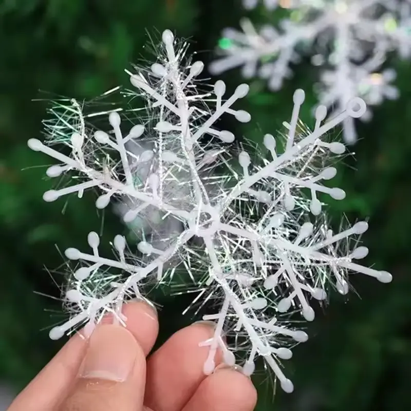 30 Plastic Glitter Snowflake Ornaments, Christmas Party Decorations, Holiday Home Decoration, Fake Snowflakes Hanging Accessories