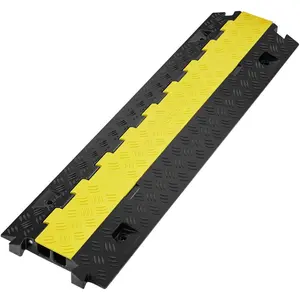 Summervibes VEVOR Cable Protector Ramp, 2 Channel, 22000 lbs/axle Capacity Heavy Duty TPU Wire Cord Cover Ramp Hose Protector Ramp Driveway, Traffic Speed Bump with TPR Flip-Open Top Cover, for Indoor Outdoor