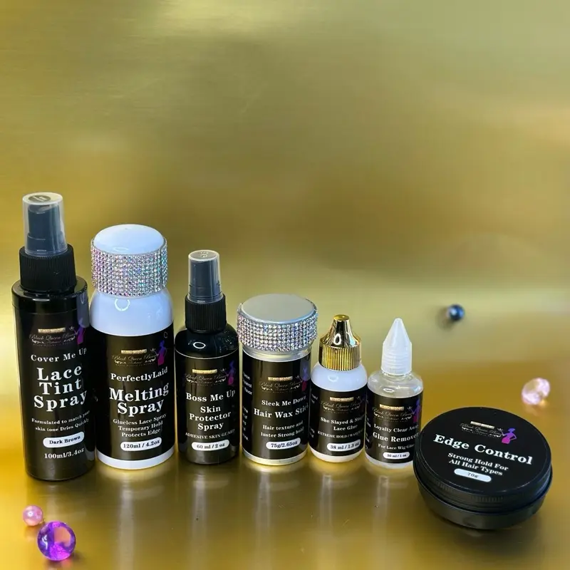 She Slayed Wig Lace Glue Wax Stick Glue Remover Installation Bundle Kit - Includes Melting Spray, Loyalty Clear Away, Sleek Me Down & Edge Control - 38ml, 30ml, 70g, 60ml, 100ml