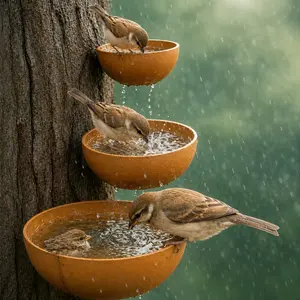 3PCS Rusty Metal Hanging Bird Bath Bowl Set, Wall Mounted Bird Water Feeder for Outdoors, Garden Yard Tree Decor, Durable Wild Bird Water Bowl, Insect Drinking Cup
