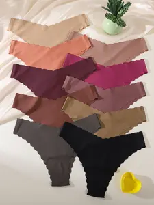 Women's Invisible Panties Set, Breathable Ice Silk Wave Edge Design, Multiple Colors Available, Seamless Comfort Underwear