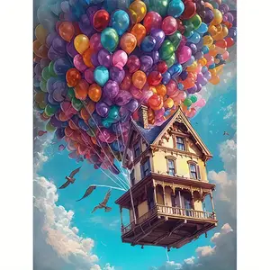 1PCS House in the Sky 16x20in Unframed Beginner DIY Acrylic Paint by Numbers Kit, Diy Painting Supplies, Diy Decorative Painting, Handcraft Art Set, Decor for Home, Fairy Tale Vibe Gift, Housewarming Present, Home Wall Decoration