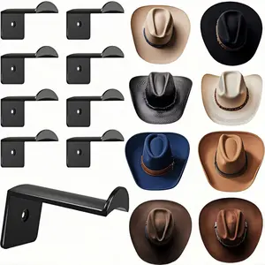 8 Pack Hat Hooks for Wall,Heavy-Duty Adhesive Cowboy Hat Rack Organizer - Rustproof Cap Holder for Baseball Caps,Cowboy Hat Hanger,Western Hat Holder,Western Room Decor (Black)