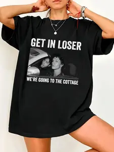 Unisex Vintage "Get In Loser" Cottage Trip Graphic Tee, Casual Cool Style, Perfect for Weekend Getaways and Friends Hangouts