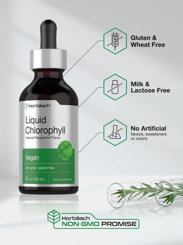Horbäach Liquid Chlorophyll Drops | 2 oz | Vegan, Non-GMO, and Gluten Free Formula | Natural Peppermint Flavor