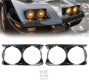 HECASA Pair Headlight Bezel Compatible with 1968-1982 Chevy Chevrolet C3 Corvette Headlamp Cover Plastic (ABS) Black Driver & Passenger Side