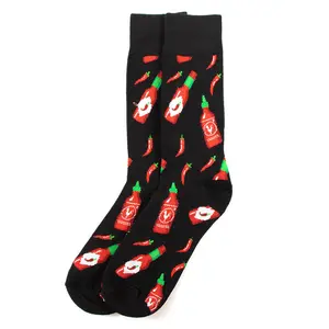Parquet Men’s Hot Sauce & Chili Pepper Novelty Crew Socks – Black