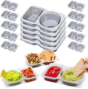 15 Sets Snack Containers, Reusable Double 2 Compartment Condiment with lids for Sauces Dipping,Disposable and Ideal On the Go Or Grab to Pack