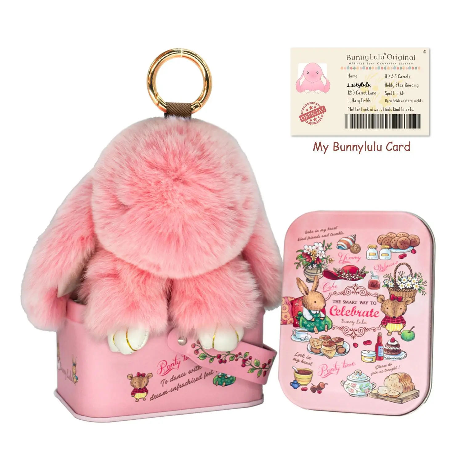 BunnyLulu Handmade Kawaii Plush Bag Charm Keychain, 5.8" Chic Fashion Accessory with Designer Tin & Certificate Card, Trendy Spring Handbag Accent, Keychain Kawaii, Mom