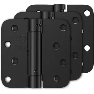 3 Pack 4 Inch Self Closing Door Hinges, Matte Black Spring Loaded Hinges with 5/8'' Radius Corners, Adjustable Tension for Garage Front Door, Fit Left & Right Hand Door, UL Listed