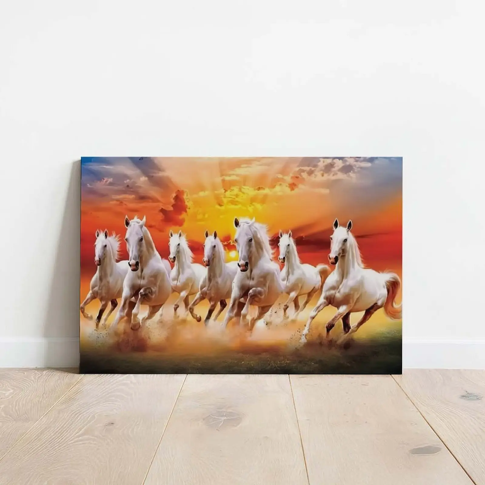 Wall Art Horse Pictures Seven Lucky Running Wild Horses Canvas Poster for Bedroom Office Sports Landscape Decor Modern Home Decoration Artistic