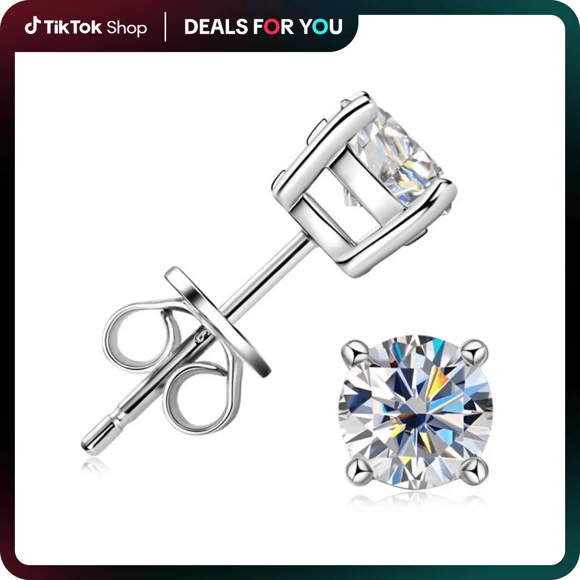 【#301】Unisex 4-Prong/Round Halo Stud Earrings, 0.1/0.3/0.5/1/2/3ct Synthetic Moissanite, Screw Back, 925 Sterling Silver, Pretty Studs for Women Men