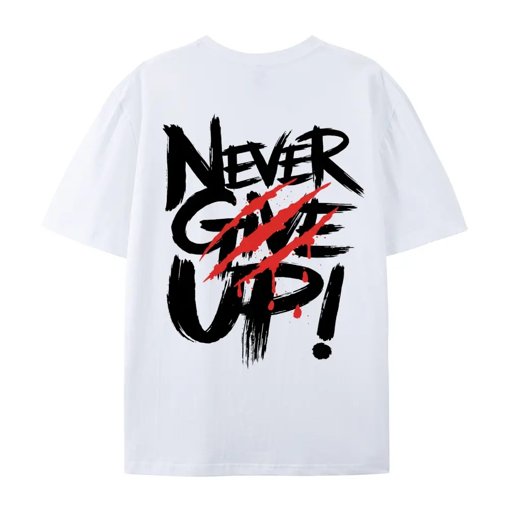 Never Give Up Graphic T-Shirt Edgy Streetwear Unisex Oversized Tee Street Graffiti Design Short Sleeve Crewneck Top For Men And Women Casual Gym Fashion Apparel Print