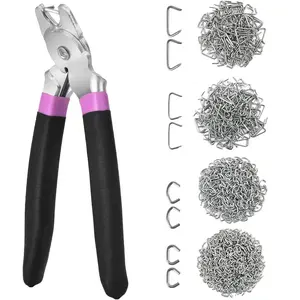 270 Pcs 1" 3/4" 1/2" 3/8" Galvanized Hog Rings with 1 pcs bent Hog Ring Pliers,Hog Ring Pliers kit for Auto Upholstery,Fence,pet cages,DIY Craft,Ropes,sausage