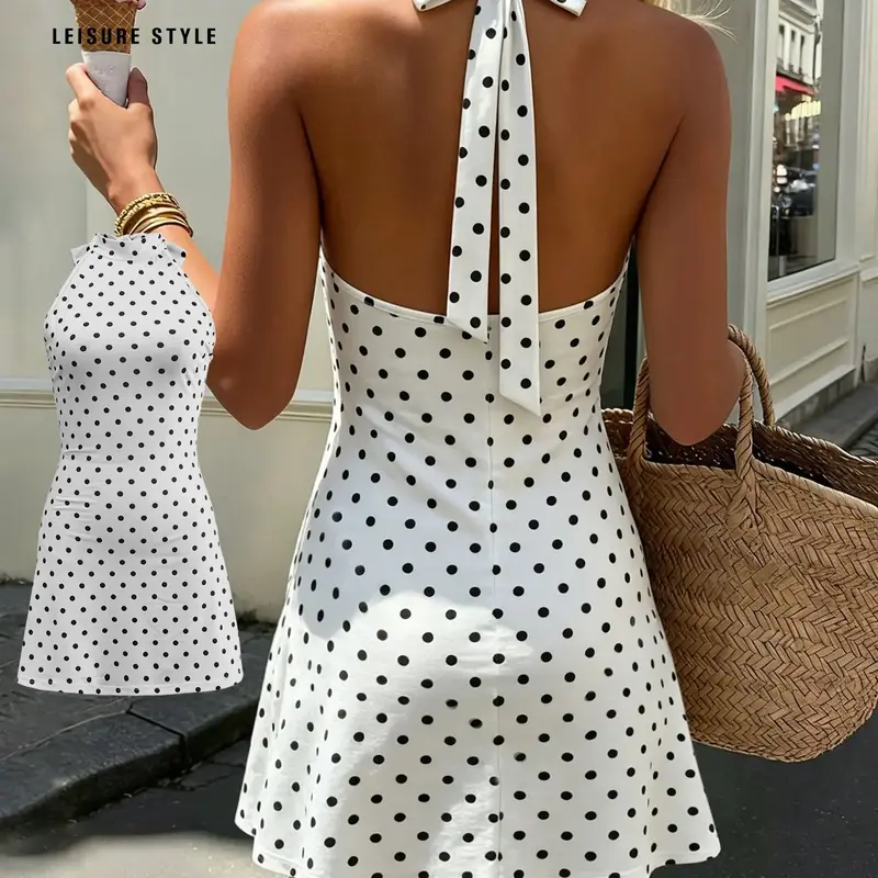Summer Women's Comfortable & Stylish Soft Polka Dot Print Short Dress Casual Sleeveless Dresses