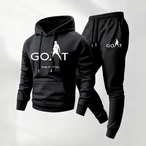 Men's Goat No.7 Print Hoodie and Drawstring Sweatpants Set, Menswear, Casual Athletic Long Sleeve Hooded Jacket & Trousers for Fall & Winter, Men's Clothing for Daily Wear, Sportswear Indoor Outdoor, Tracksuit, Athleisure Summer Clothes