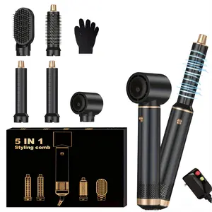 5-in-1 Air Styler Zero Heat Damage 203 ° F Lightweight ionic Hair Dryer & Straightening Multi-Functional Styler Auto Curling Wand Auto Rotating Curler Straightener Comb Black straightener straightening brush Gift& Curler Gift air styler