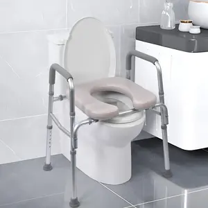 Raised Toilet Seat with Cushion and Armrests, Adjustable Height for Seniors,Supports up to 350lbs